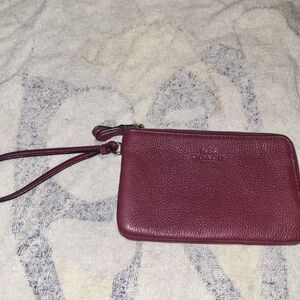 Burgundy Double Zipper Wristlet Clutch